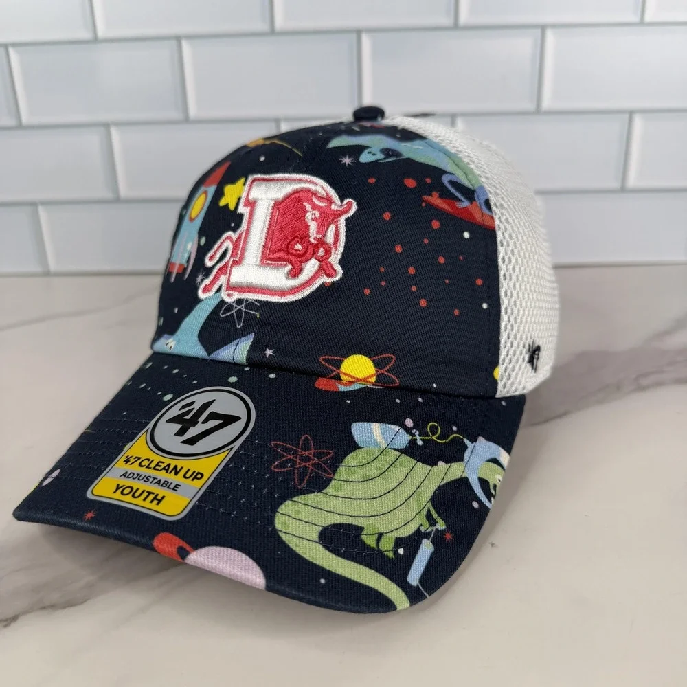 Durham Bulls Hat Cap Snap Back Youth Navy White Baseball Space Dino 47 Clean Up